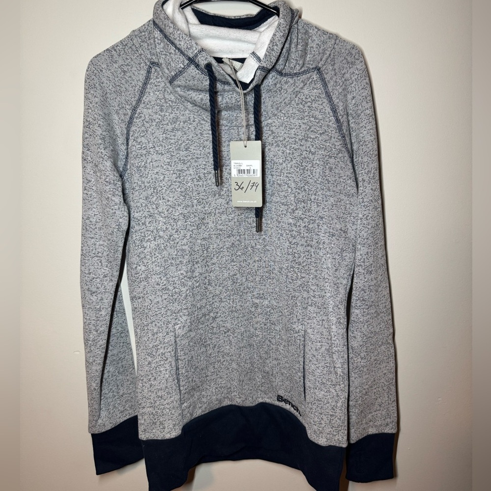 Bench Tranquil Funnel Neck Hoodie Pullover Gray Heather Size Small (36/74) NWT